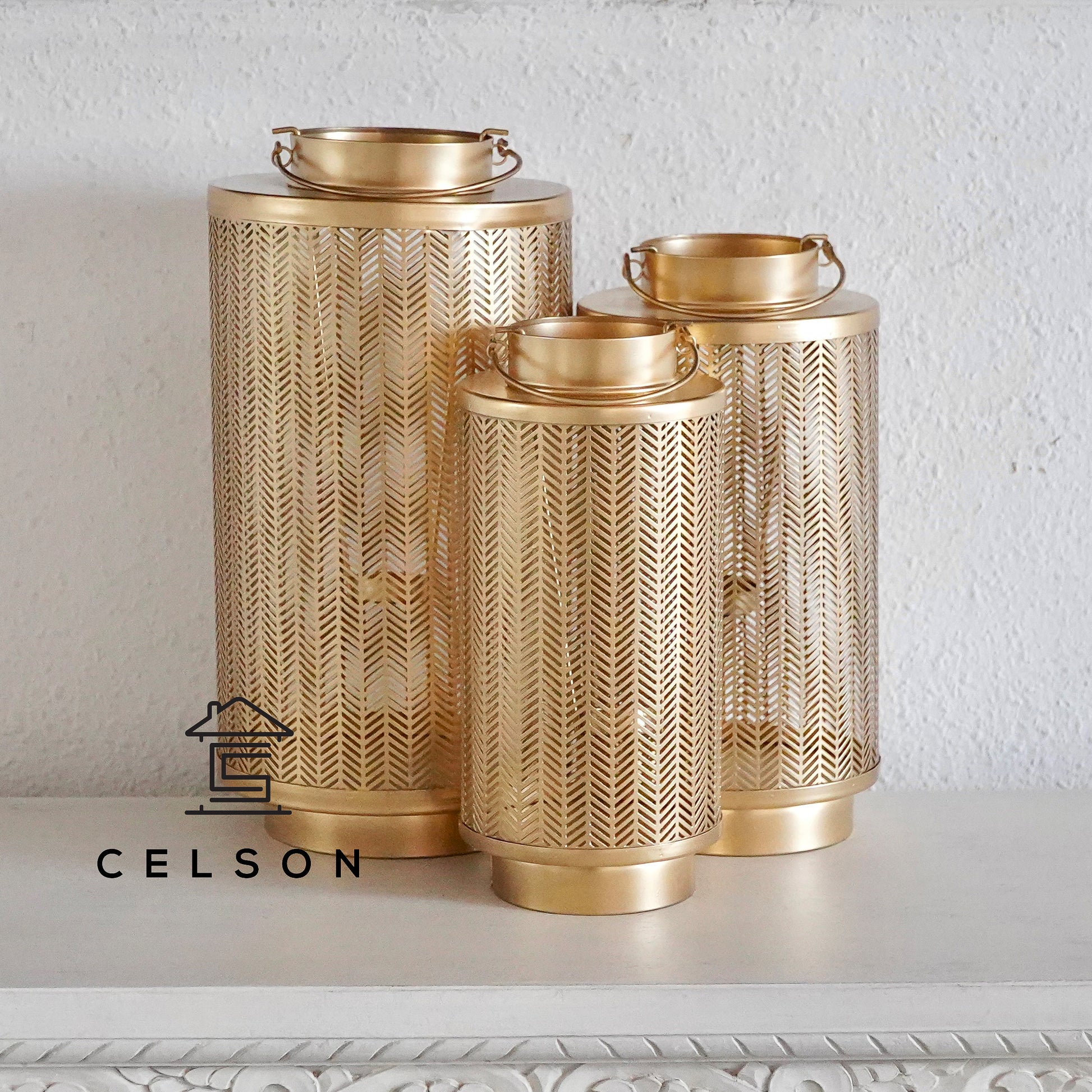 Amelia Gold Finish Lantern Set of 3