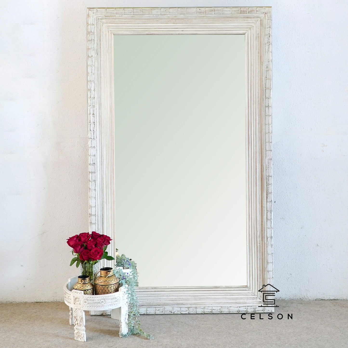 Jay Solid Indian Wood Carved Mirror