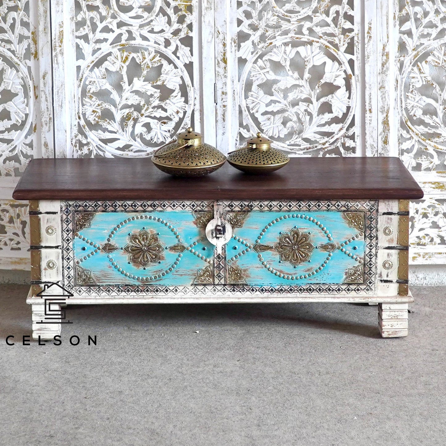 Samma  Vintage Style Brass Fitted Wooden Trunk
