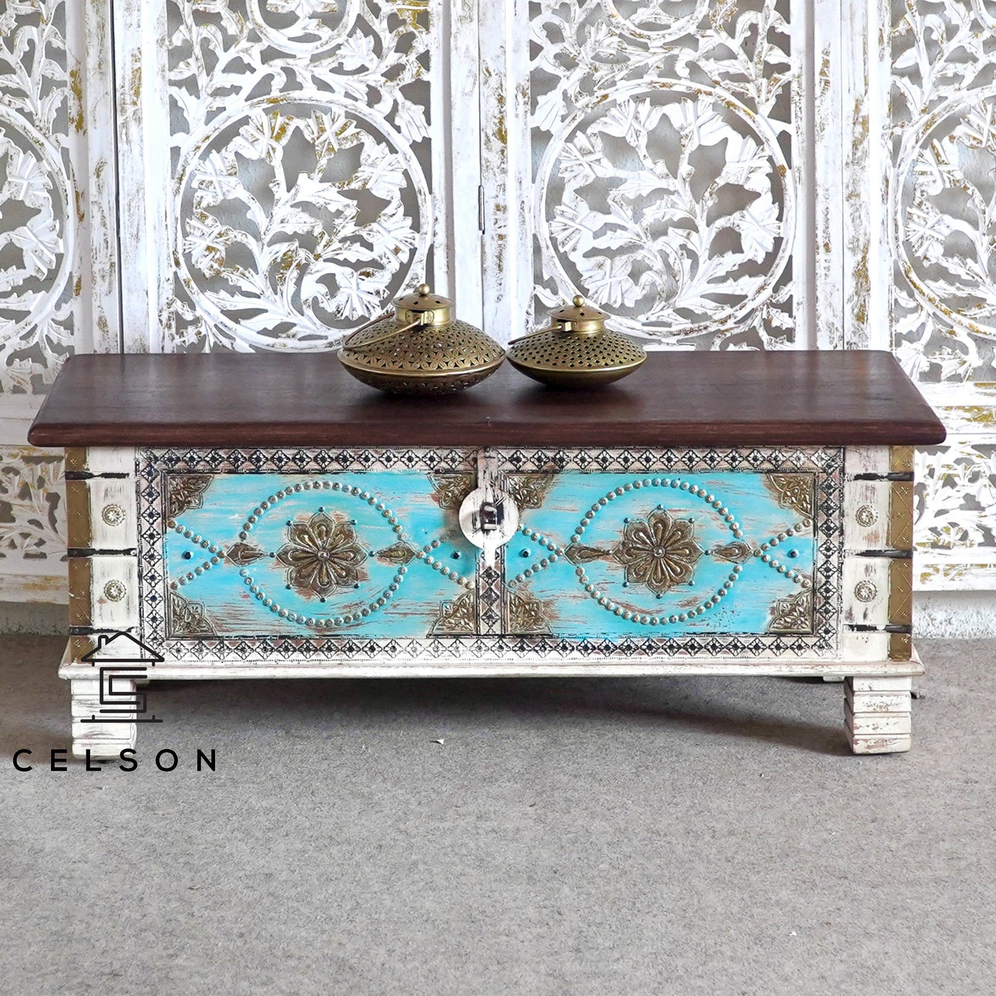 Samma  Vintage Style Brass Fitted Wooden Trunk