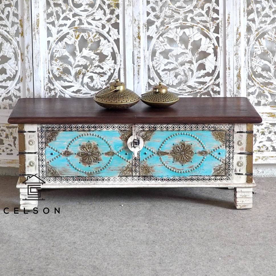 Samma  Vintage Style Brass Fitted Wooden Trunk
