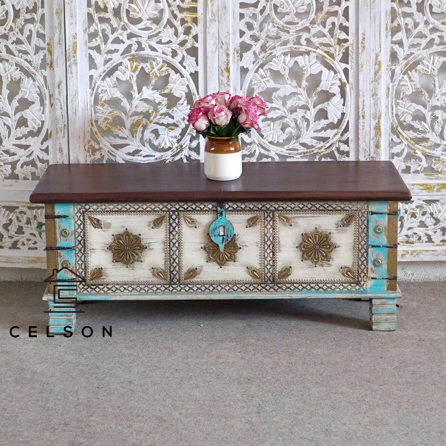 Anika  Vintage Style Brass Fitted Wooden Trunk