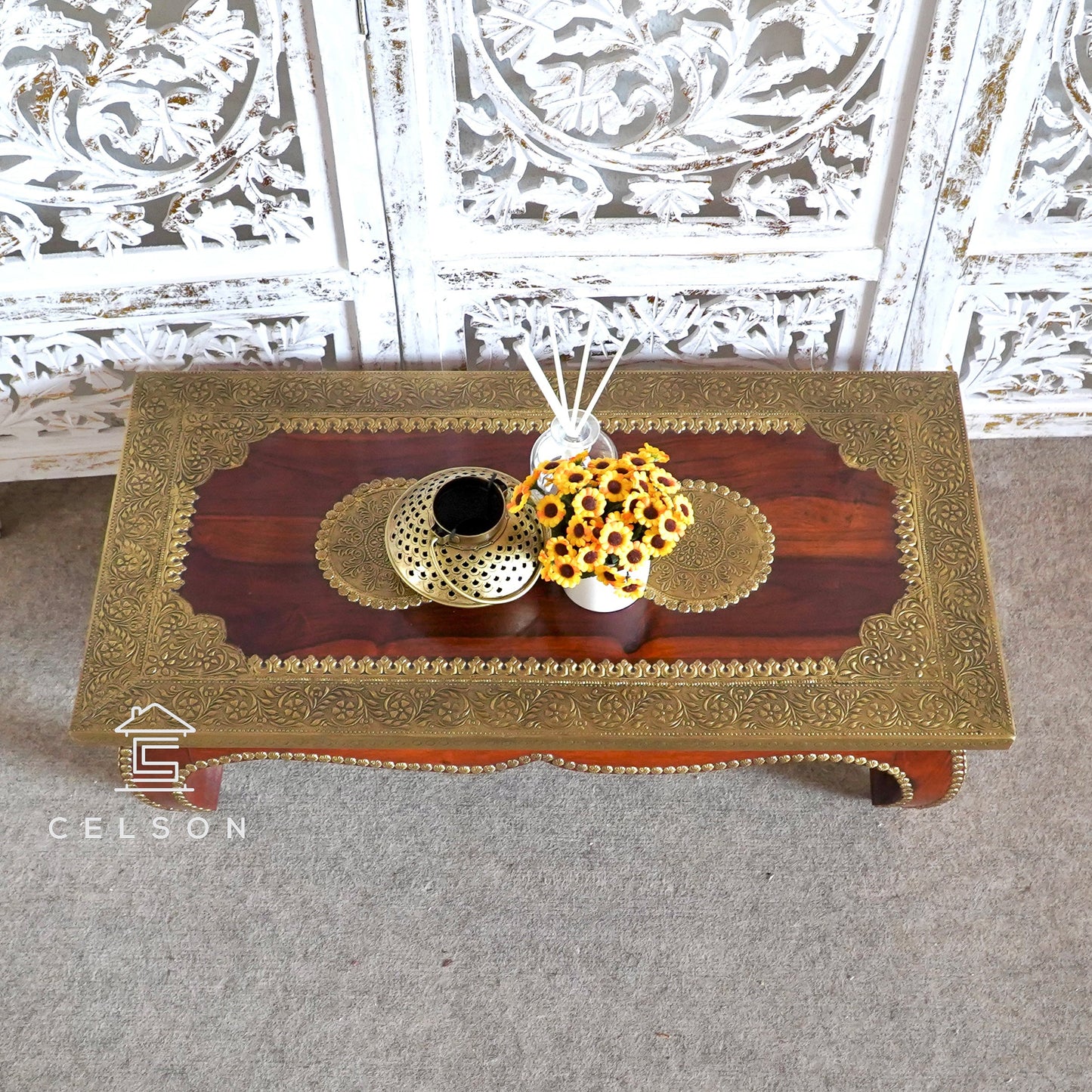 Birdie Carved Wooden Coffee Table