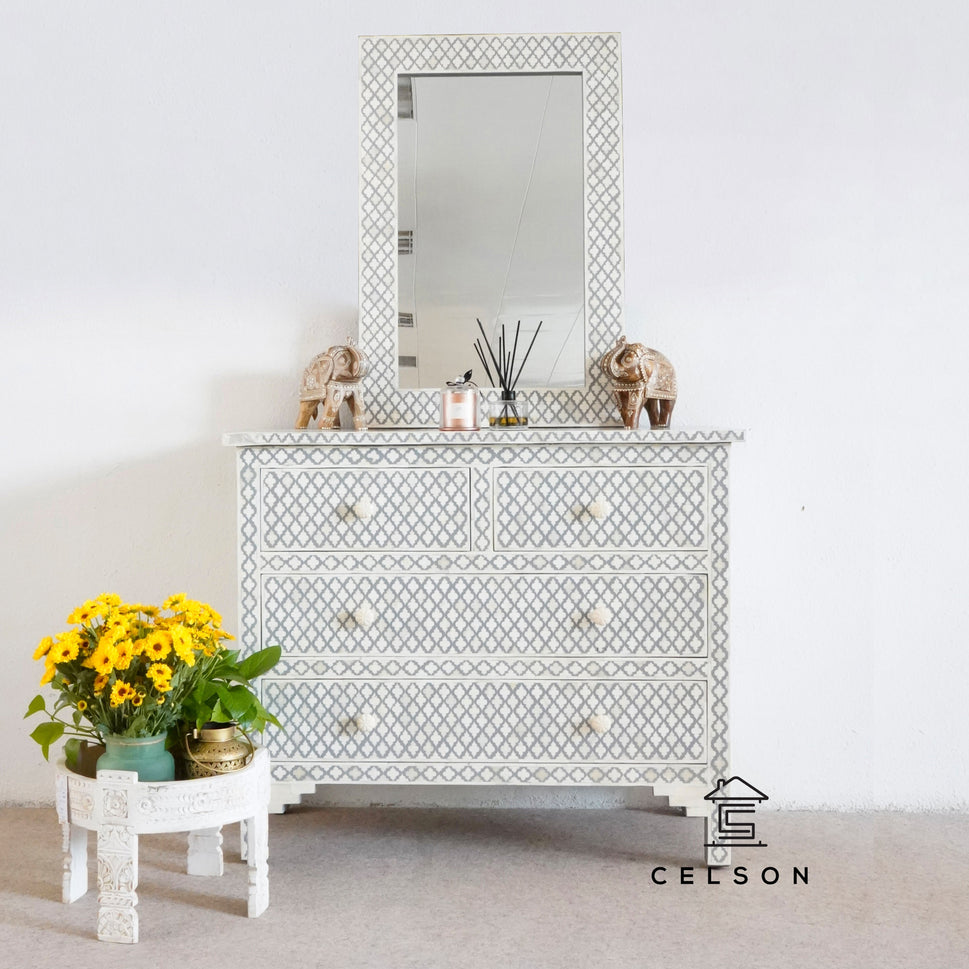 Eva Bone Inlay Chest of drawer and Mirror