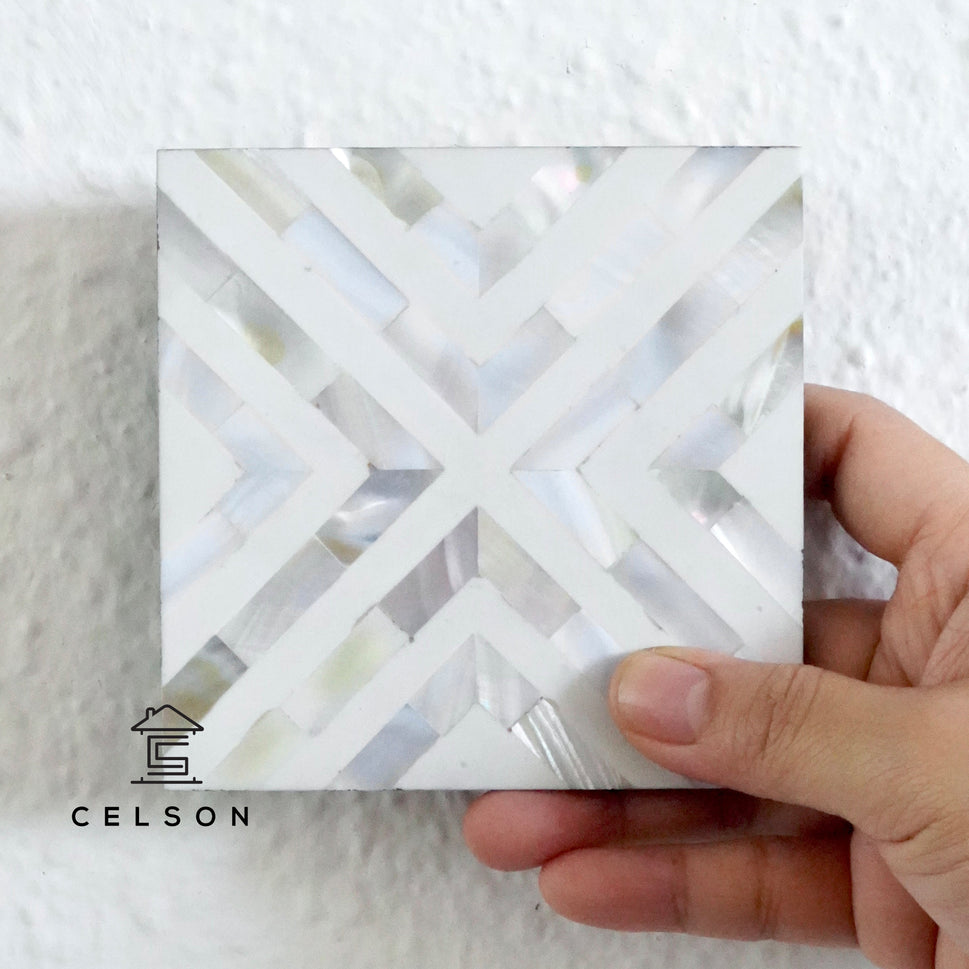 Chevron Pattern Mother of Pearl Inlay Coaster