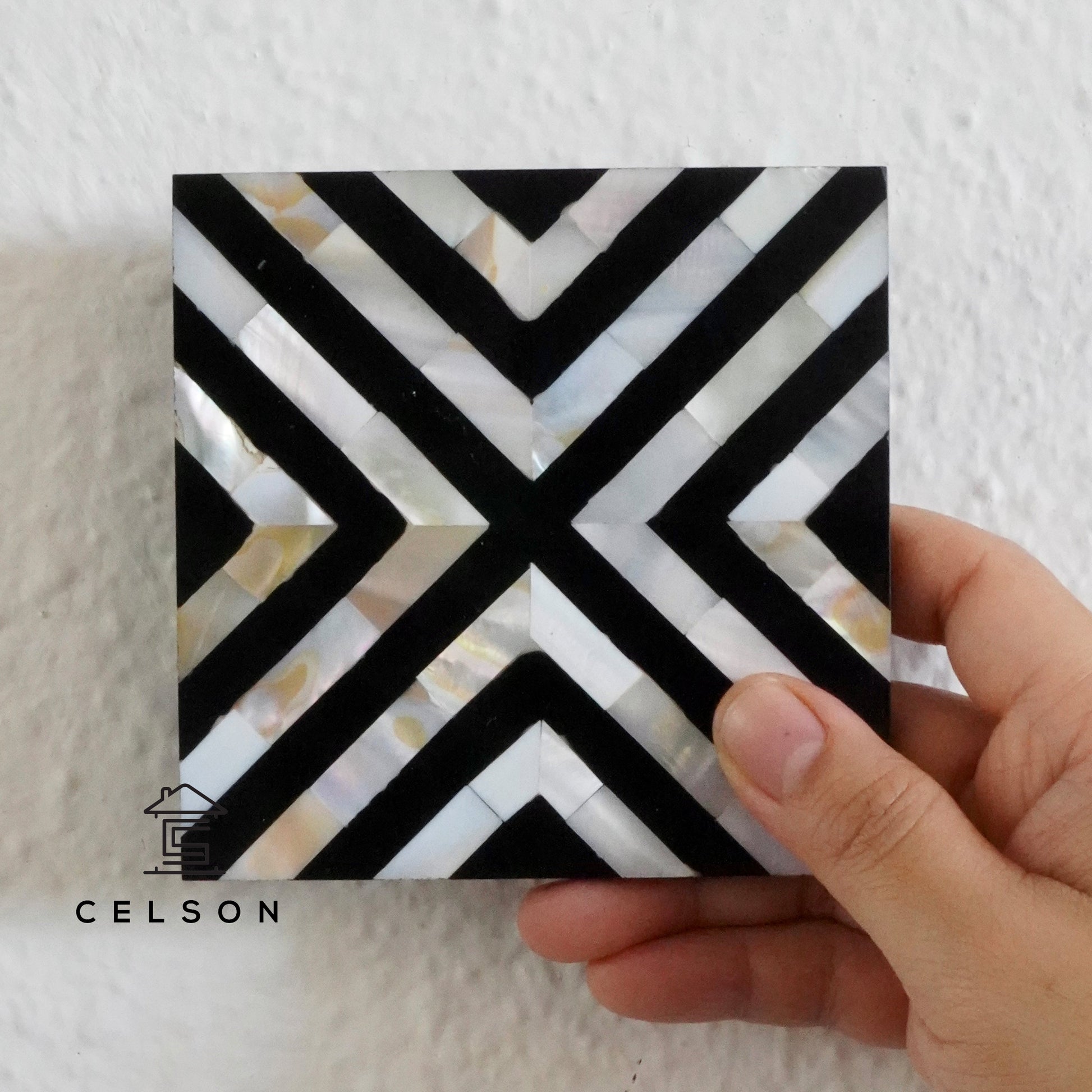 Chevron Pattern Mother of Pearl Inlay Coaster