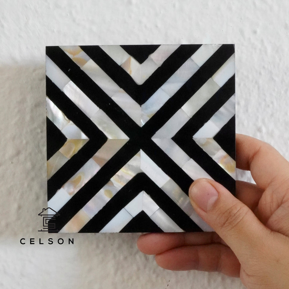 Chevron Pattern Mother of Pearl Inlay Coaster