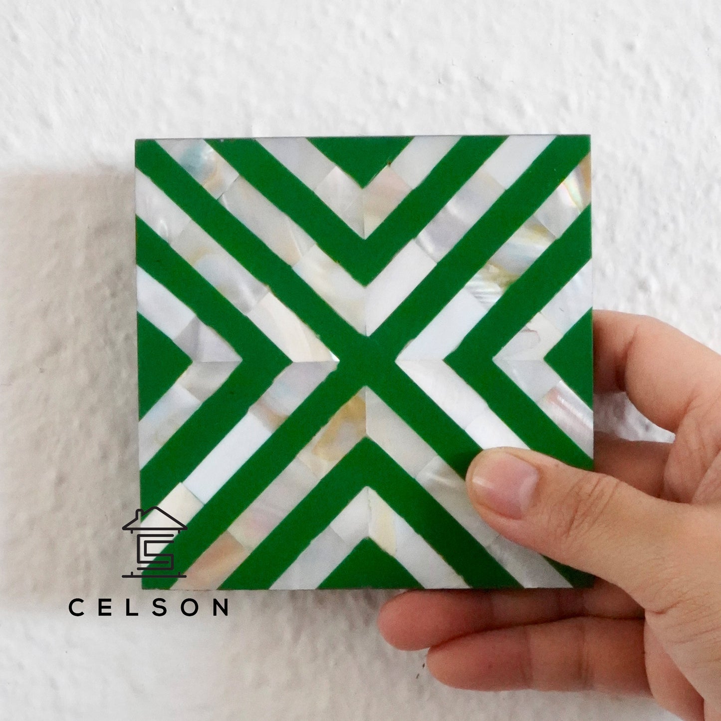 Chevron Pattern Mother of Pearl Inlay Coaster