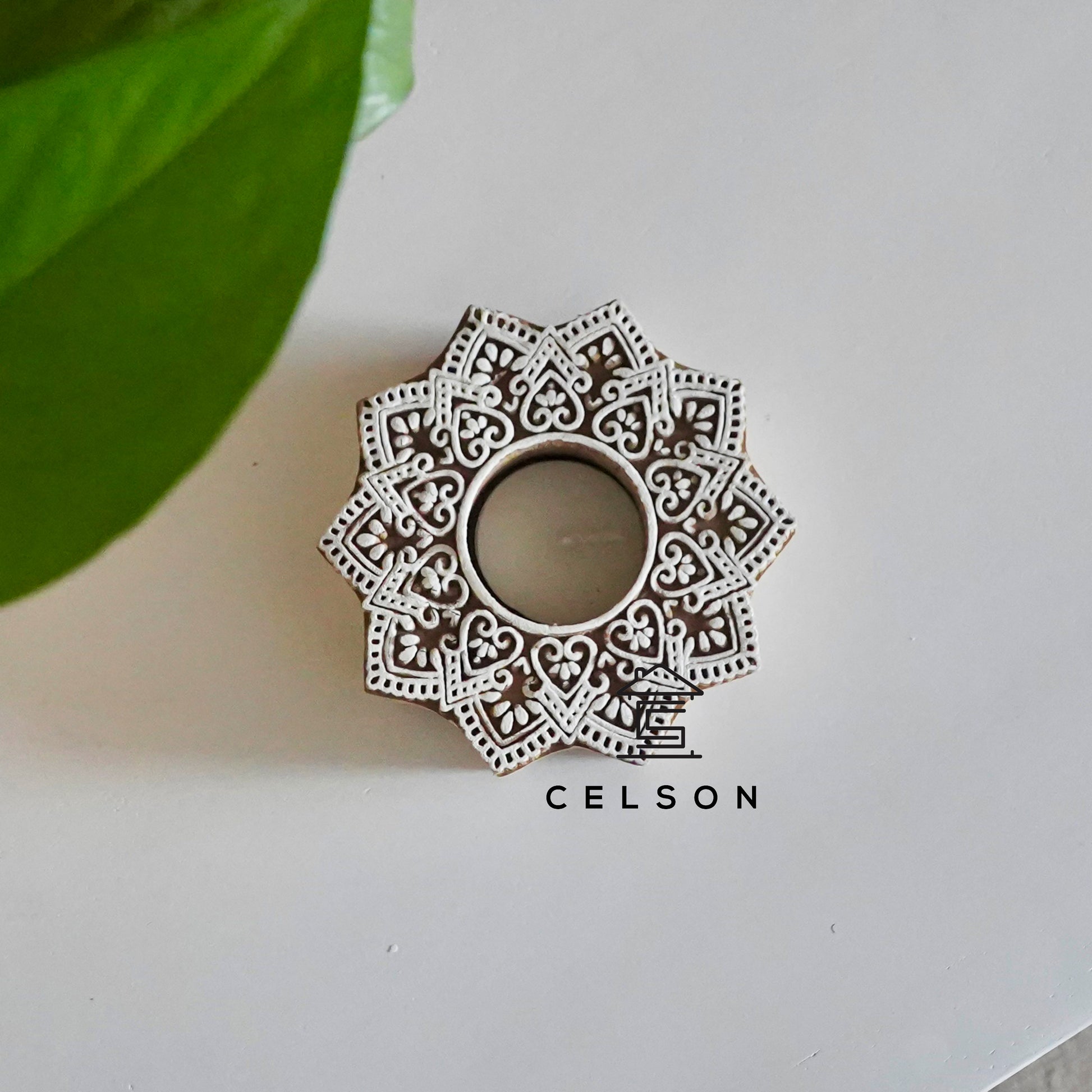 Elorra Hand Carved Wooden T Light Holder