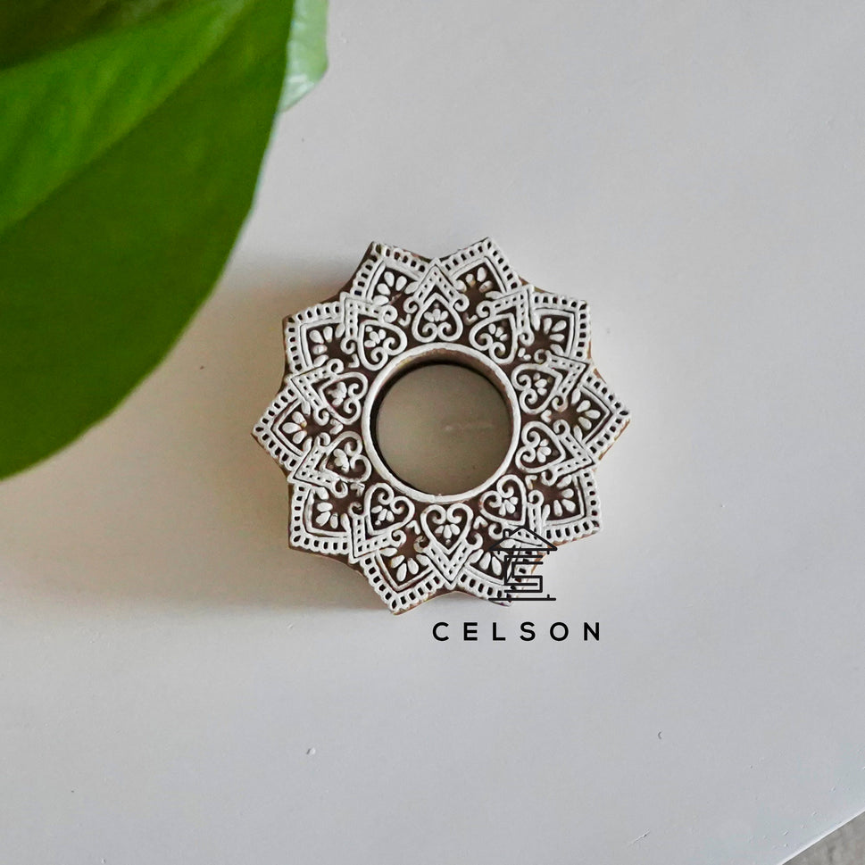 Elorra Hand Carved Wooden T Light Holder