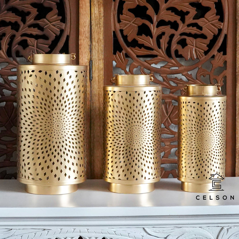 Romi Gold Finish Lantern Set of 3