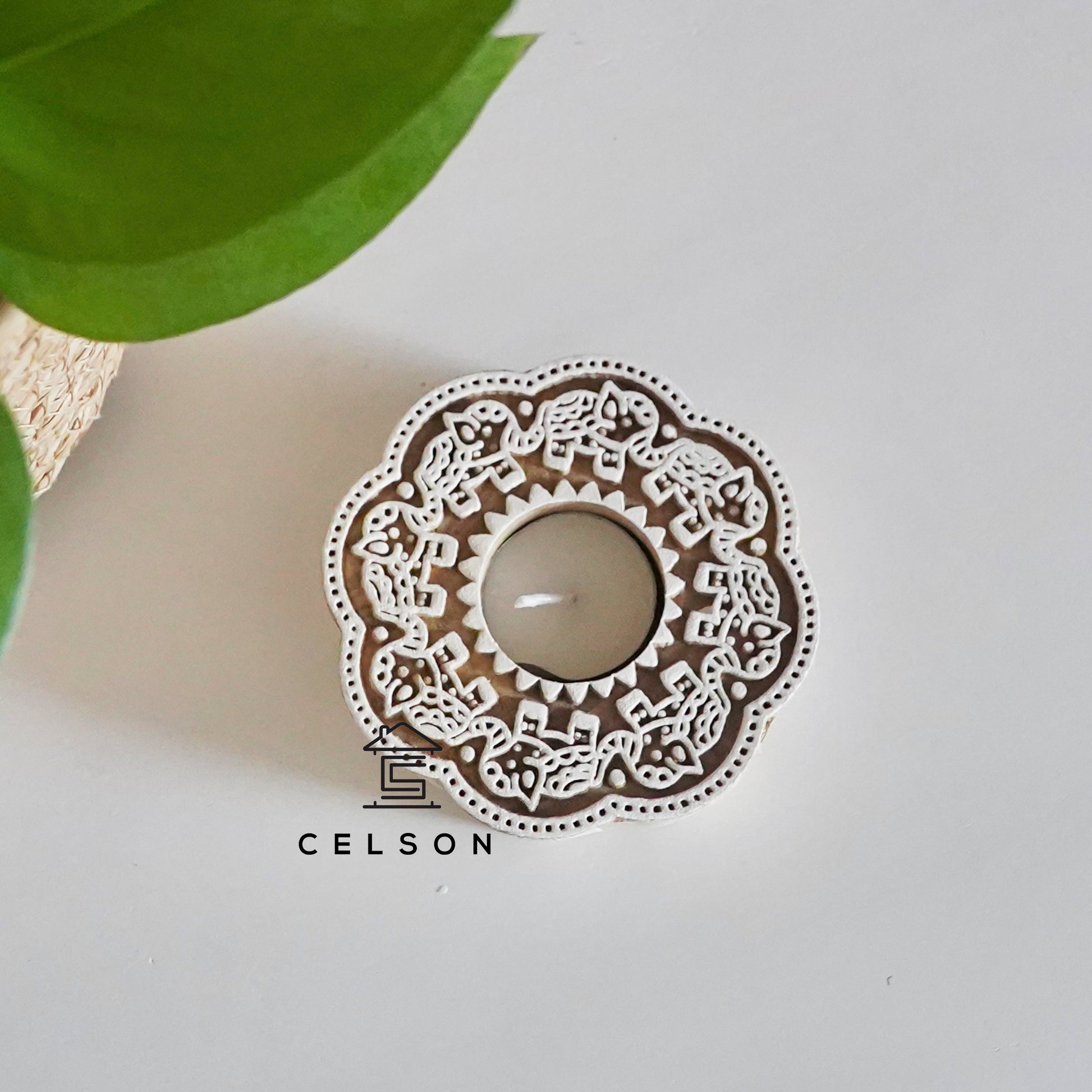 Elorra Hand Carved Wooden T Light Holder
