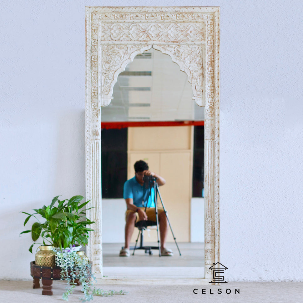 Anvesha Hand Carved Wooden Mirror