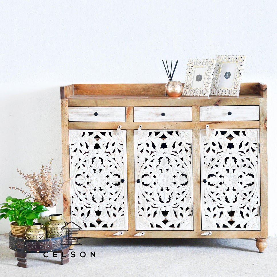 Lucia Carved Wooden Shoe Cabinet