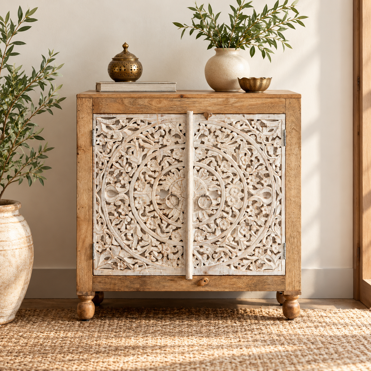 Rylan Hand Carved Wooden Cabinet