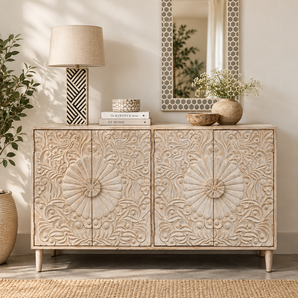 Evie Hand Carved Side Board