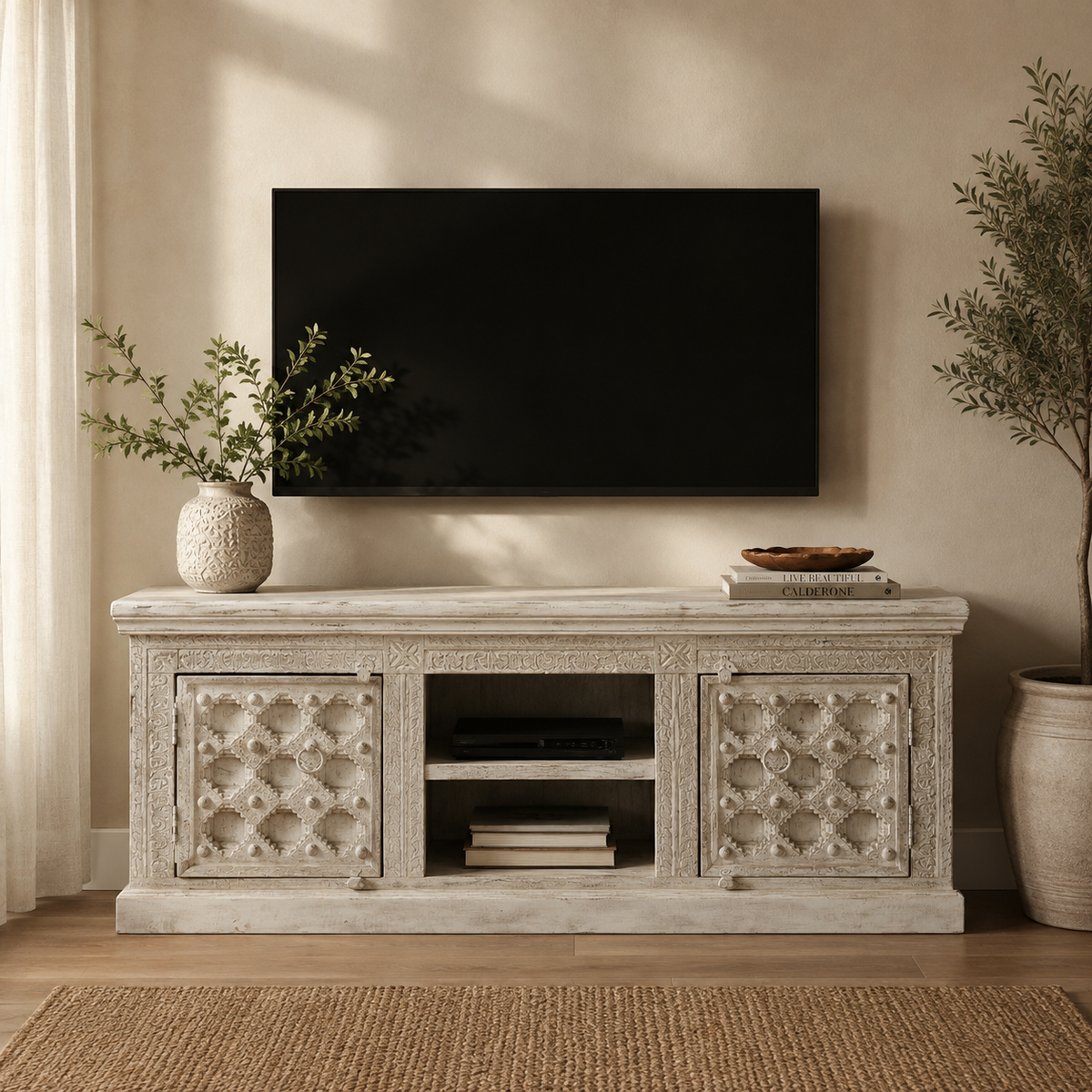 Busch Hand Carved Wooden TV Cabinet