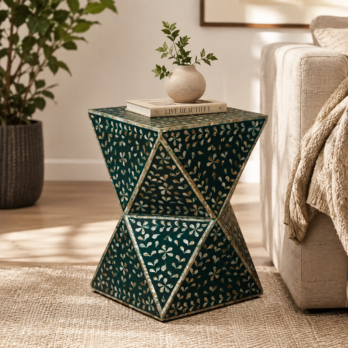 Lathen Mother of Pearl Inlay Stool