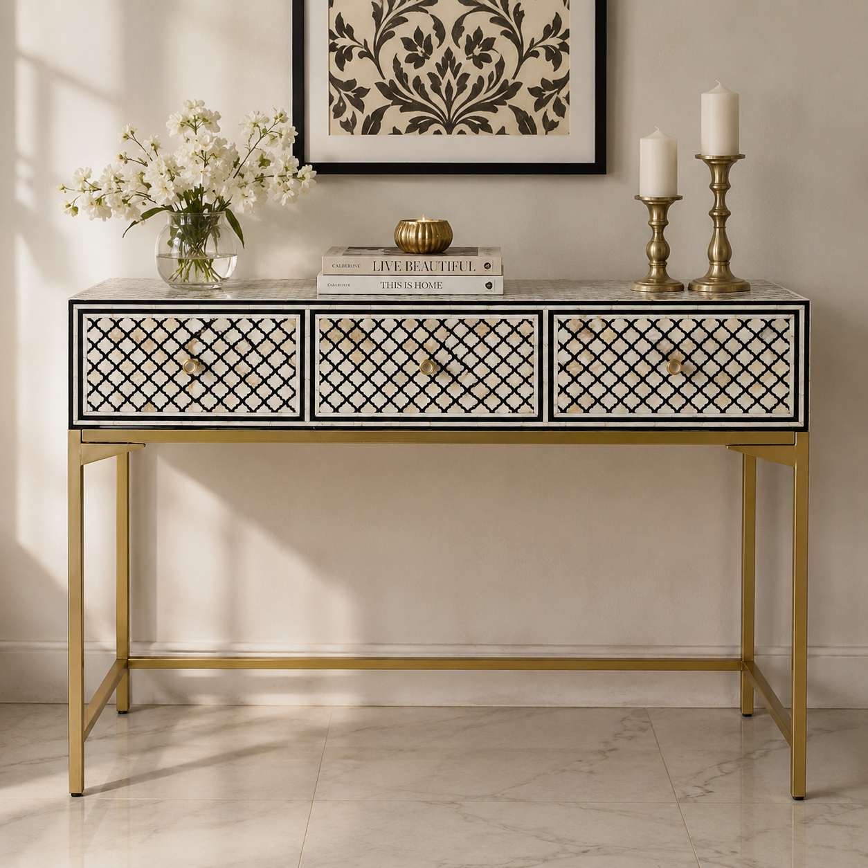 Falcon Mother of Pearl Inlay Console Table
