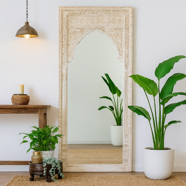 Anvesha Hand Carved Wooden Mirror