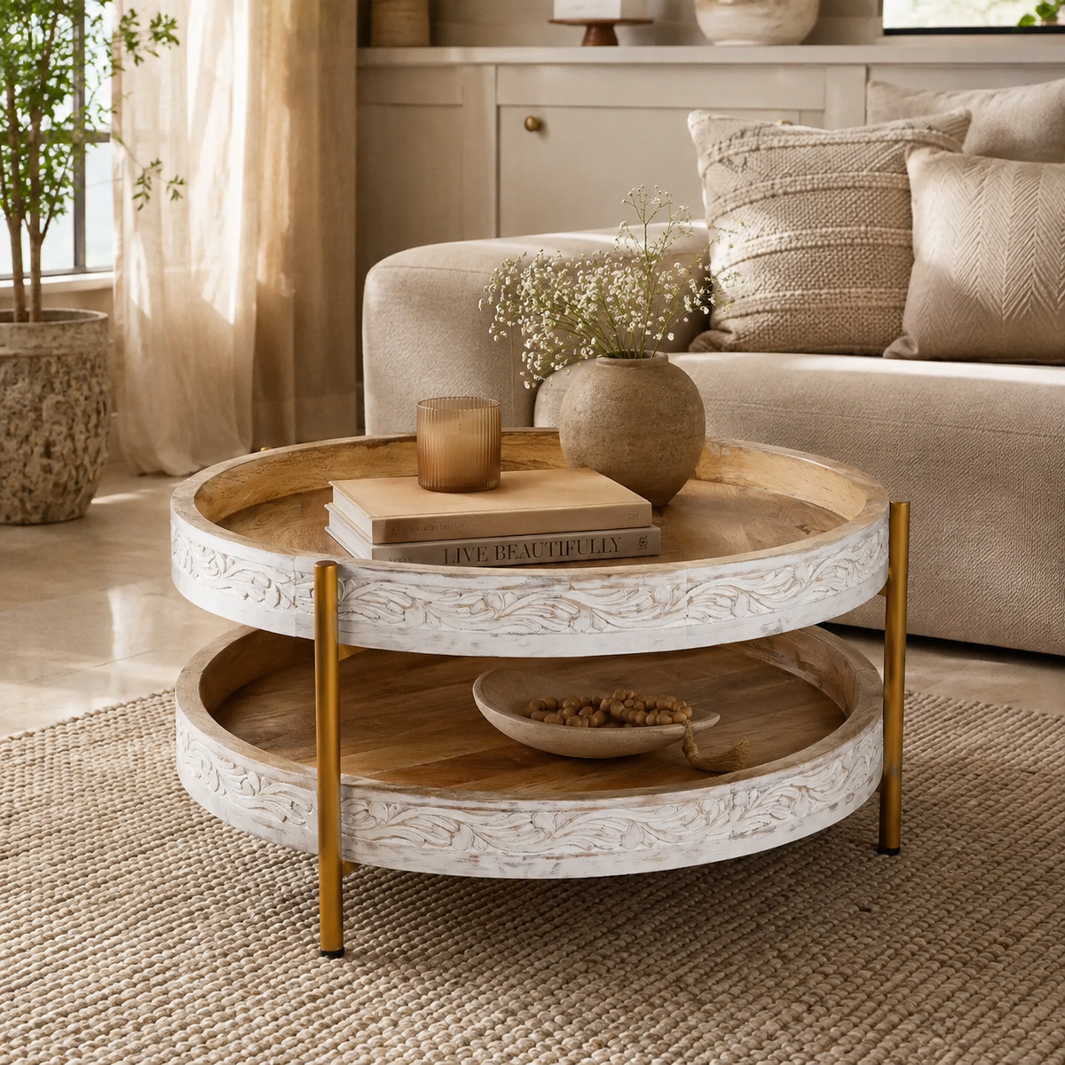 Lesley Carved Wooden Coffee Table