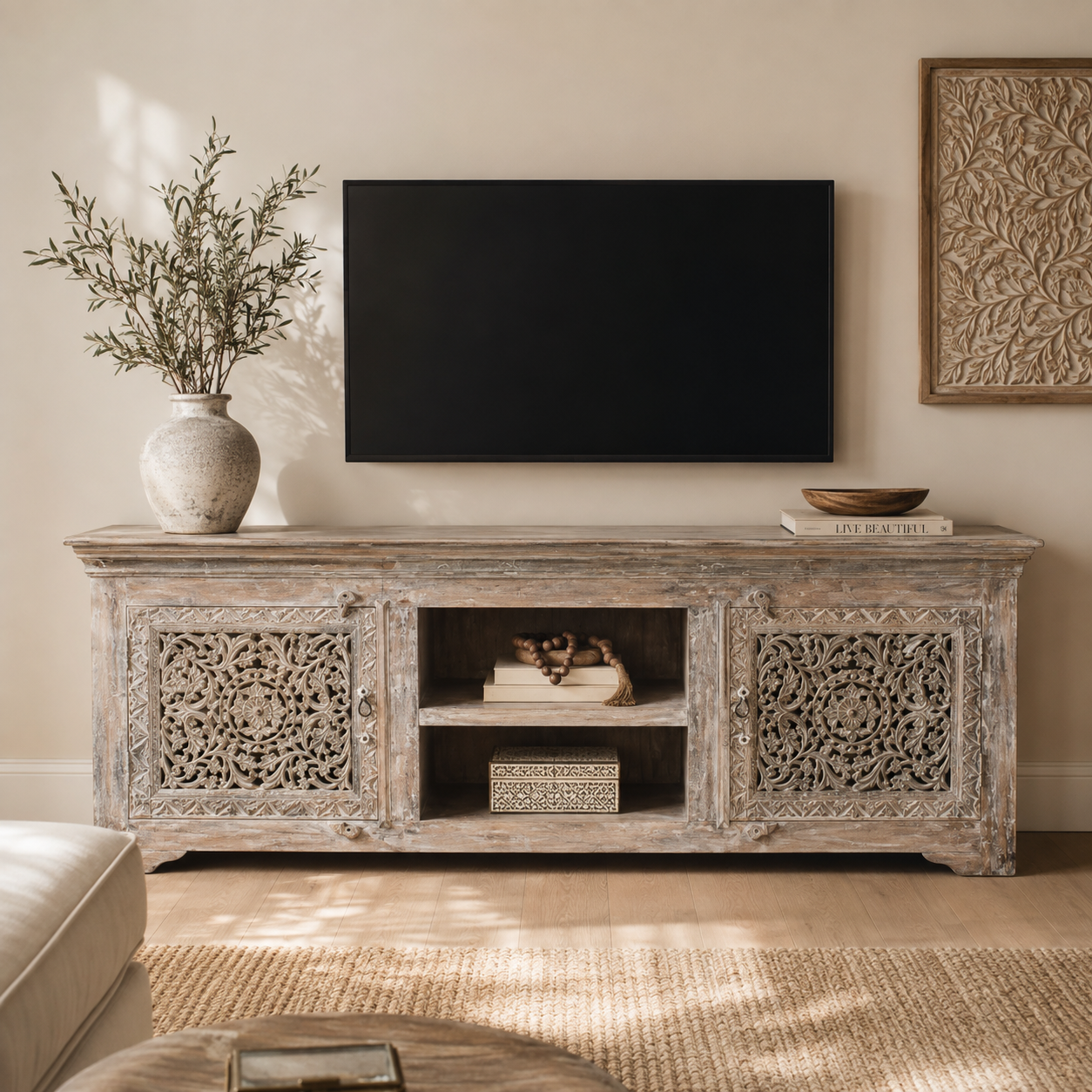 Scott Wooden Hand Carved TV Cabinet