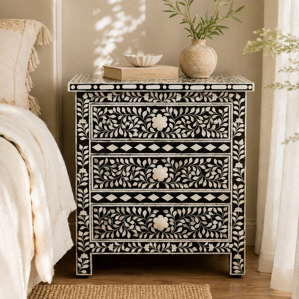 Pingle Bone Inlay Bedside