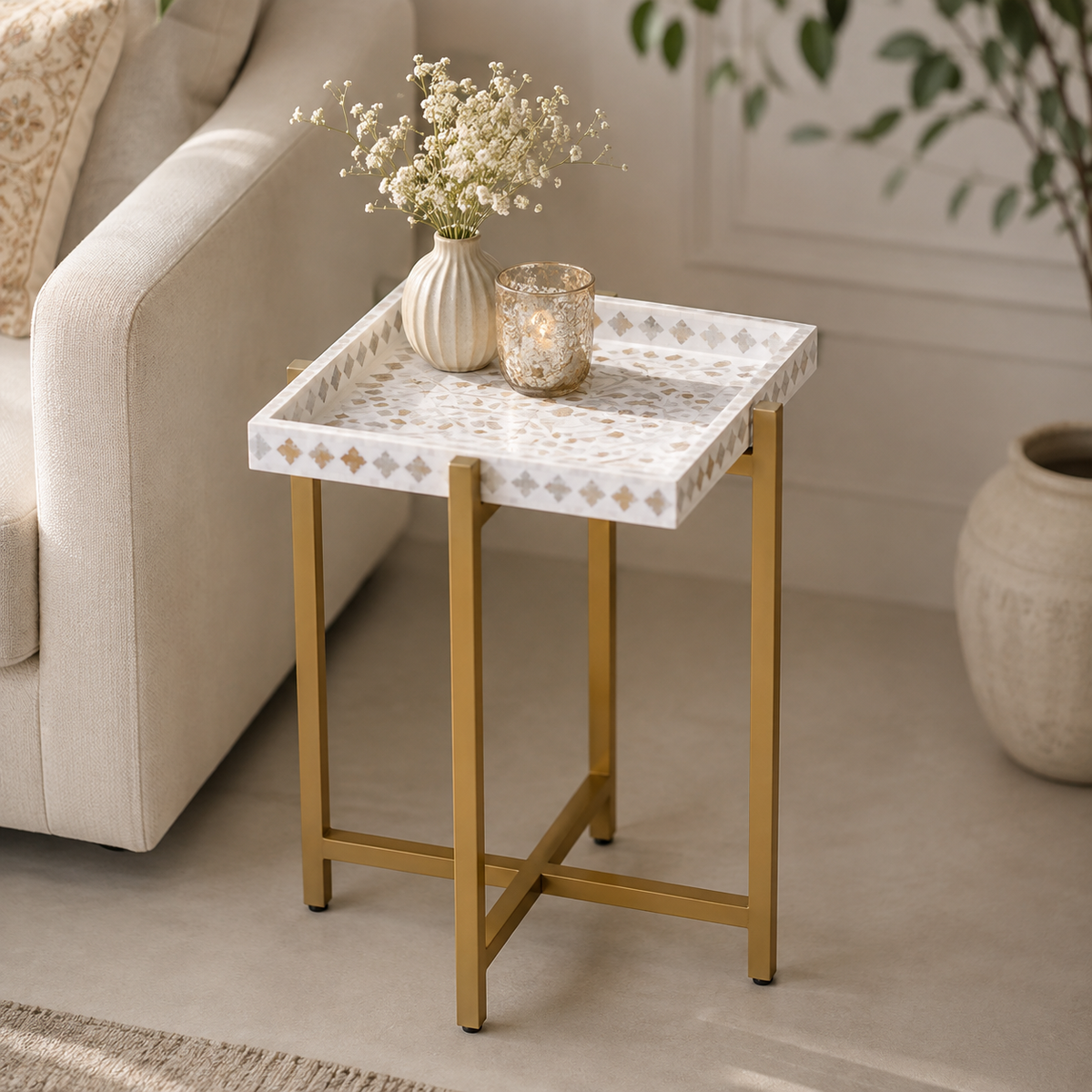 Shelly Mother of Pearl Inlay Side Table