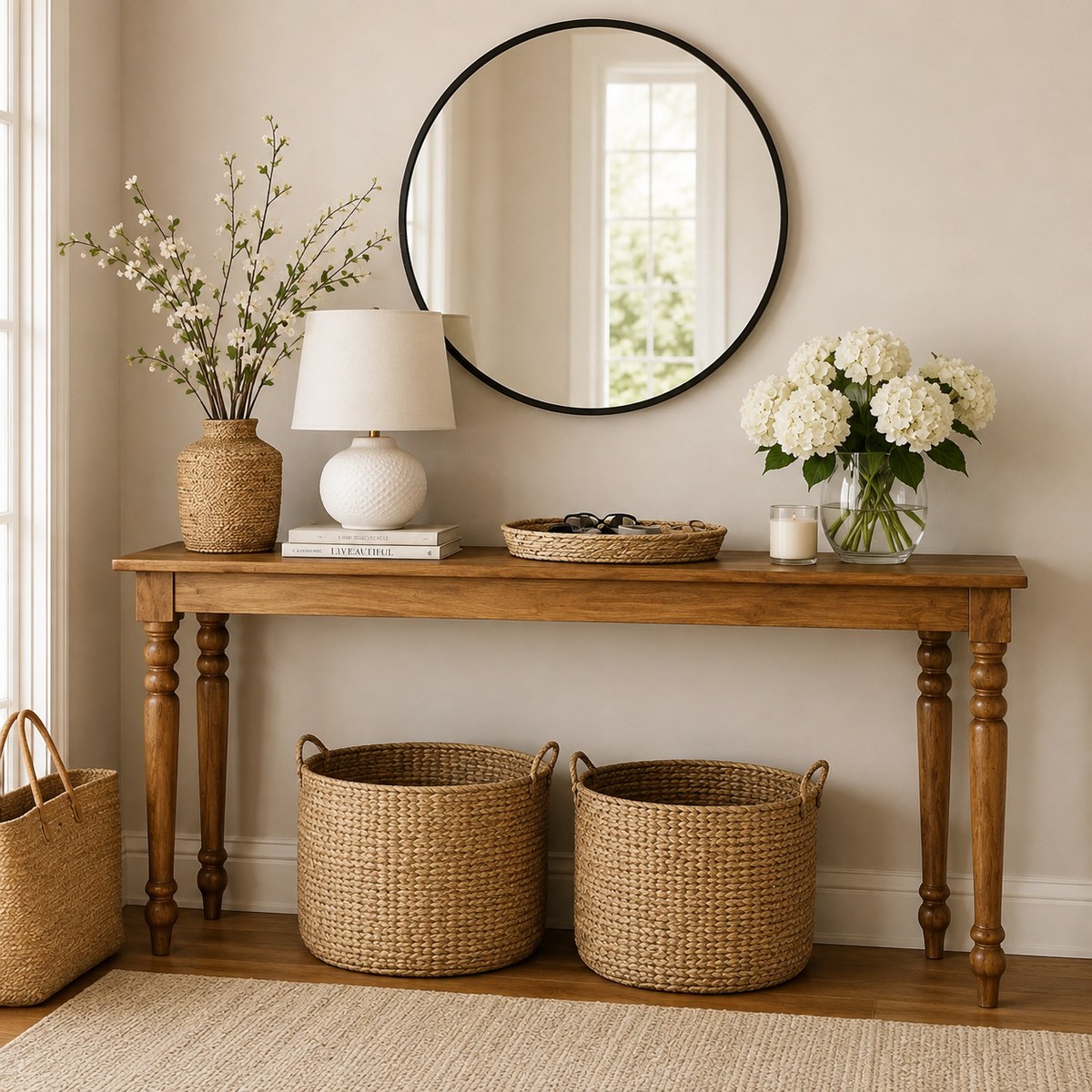 Lucie Hand Carved Wooden Console Table