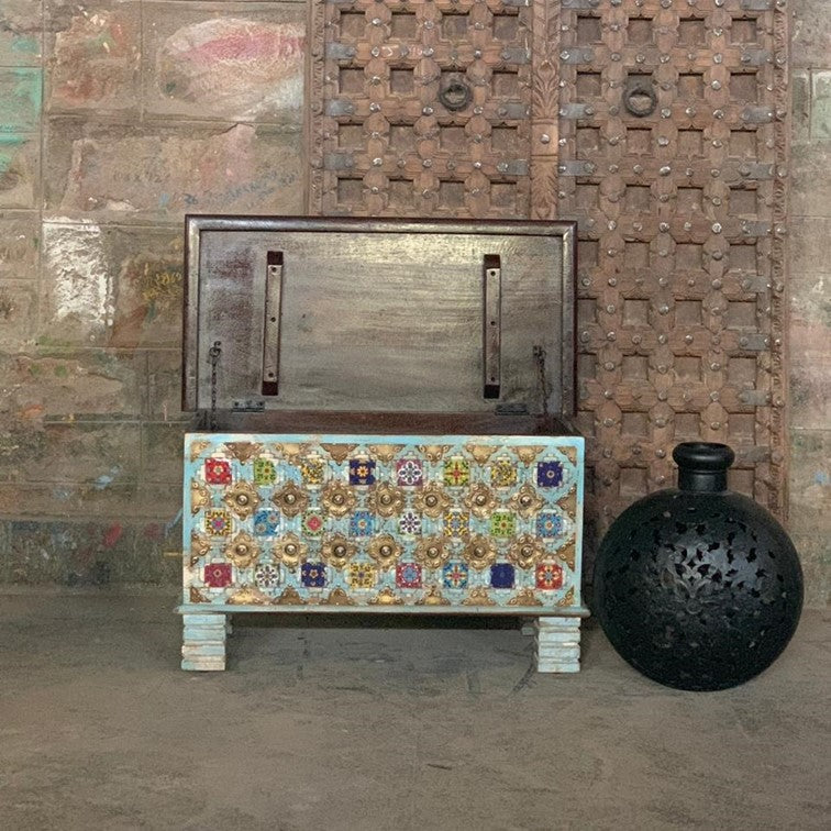 Maria Carved Tile Storage Trunk