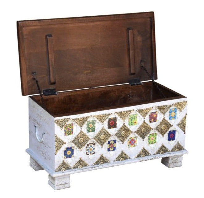 Keno Carved Tile Storage Trunk