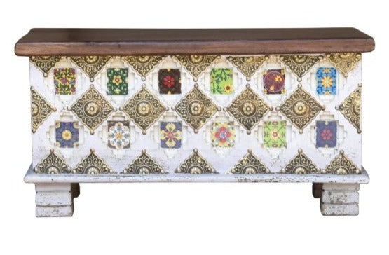 Keno Carved Tile Storage Trunk