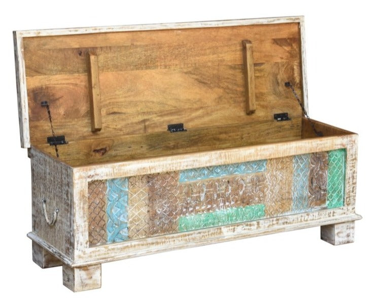 Marie Carved Wooden Storage Trunk