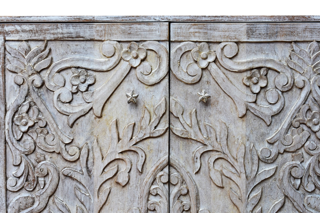 Kaye Hand  Carved Wooden Shoe Cabinet