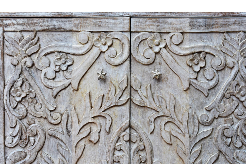 Kaye Hand  Carved Wooden Shoe Cabinet