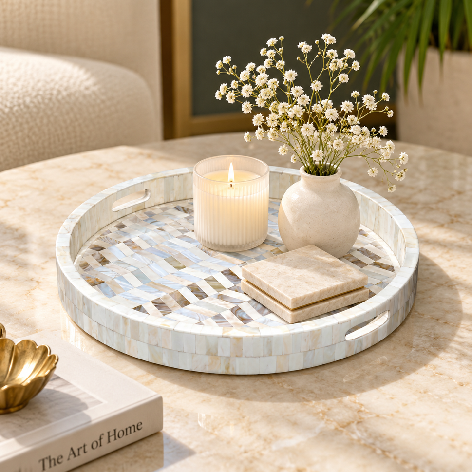 Velda Mother of Pearl Inlay Chevron Pattern Tray