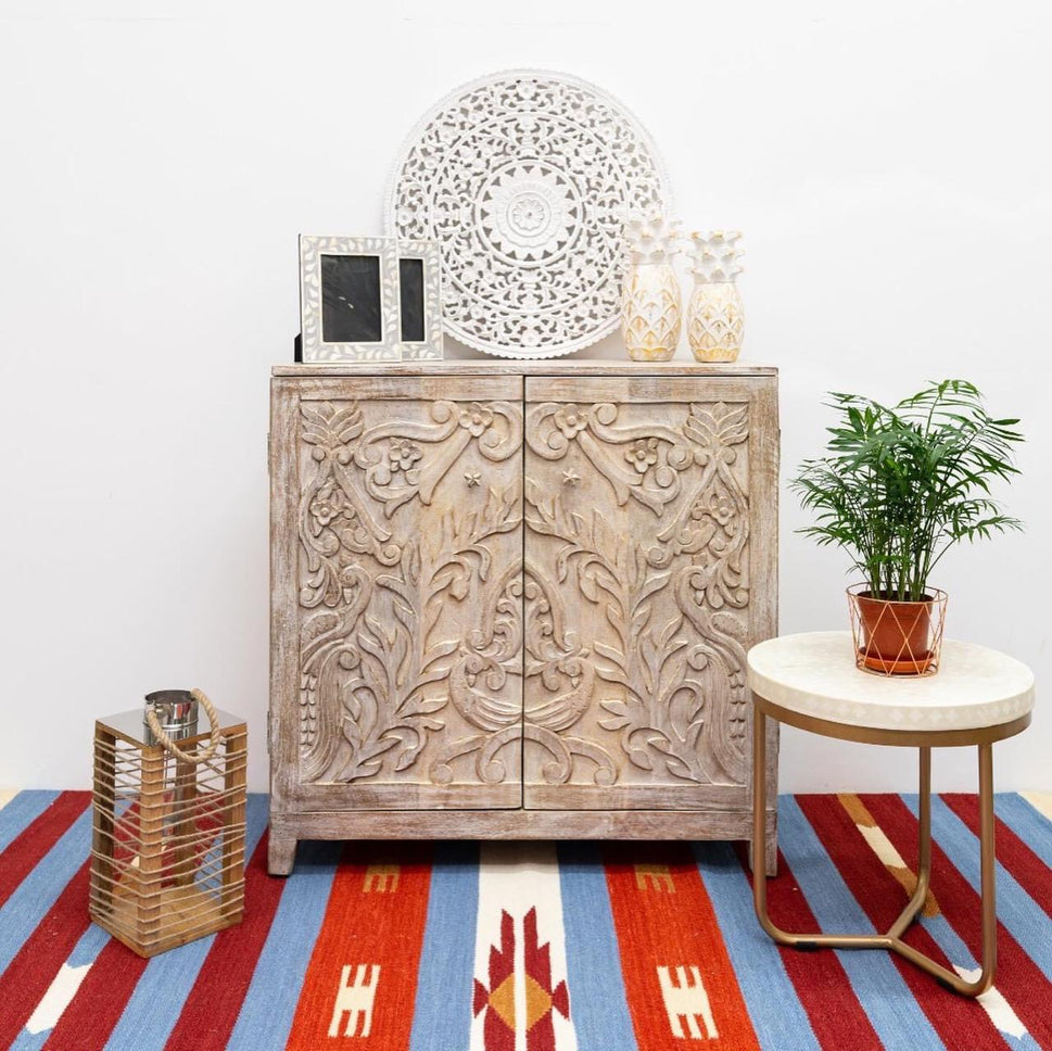 Kaye Hand  Carved Wooden Shoe Cabinet