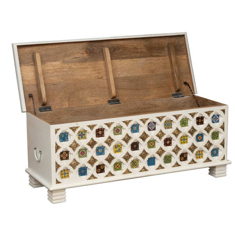 Willy Carved Tile Storage Trunk