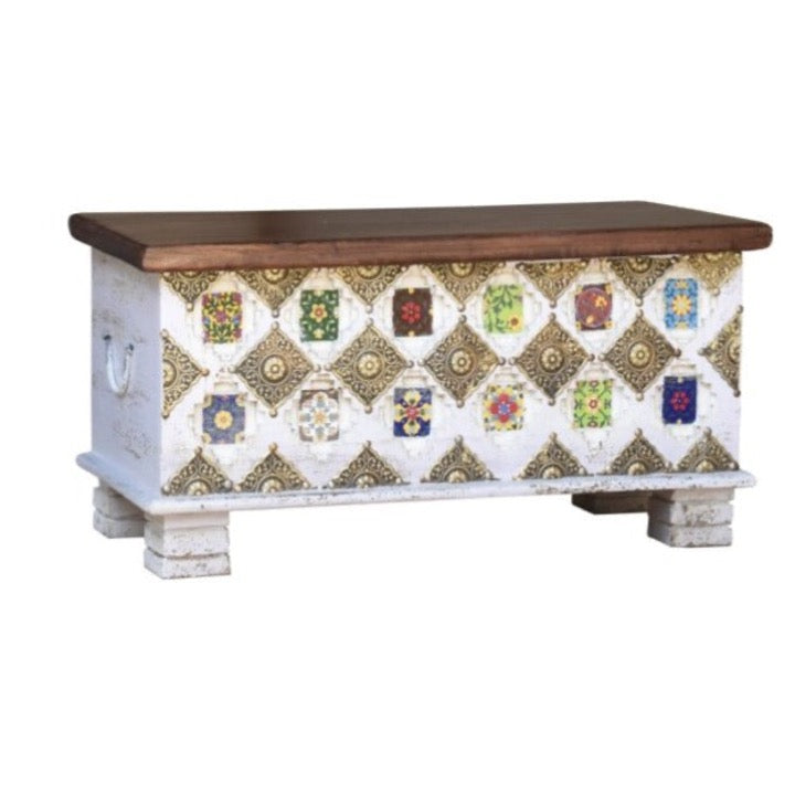 Keno Carved Tile Storage Trunk