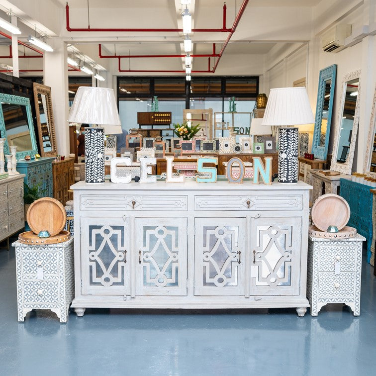 Linda Hand Carved Sideboard with Mirror on Door