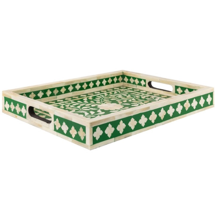 Irvette Bone Inlay Tray with Floral Pattern