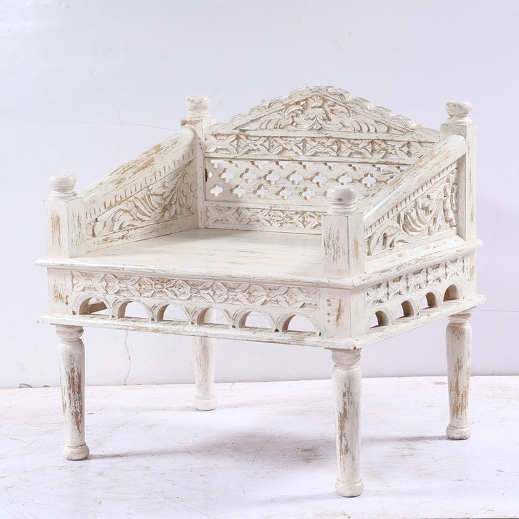 Terisa Indian Wooden Hand Carved Arm Chair with Cushion Seat