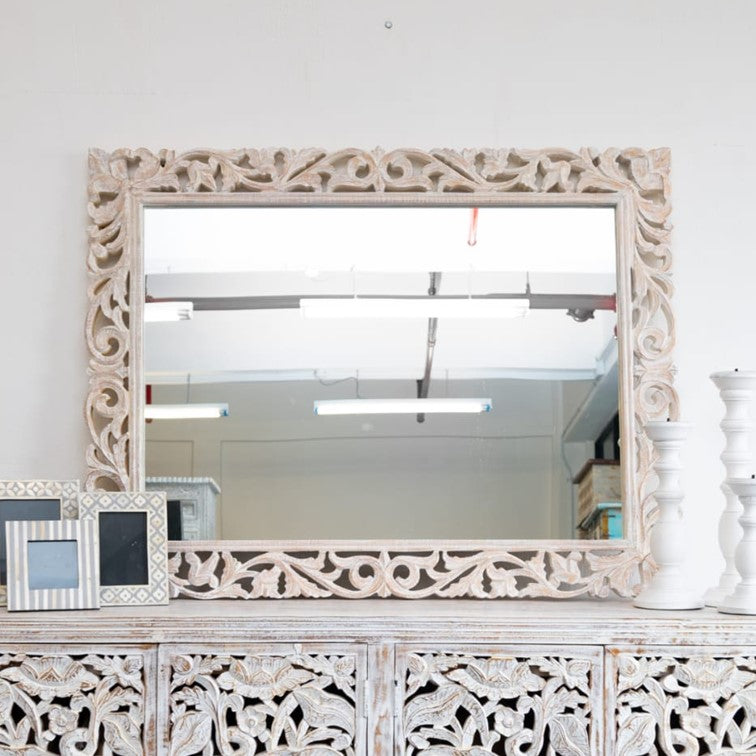 Blaire Hand Carved Wooden Mirror