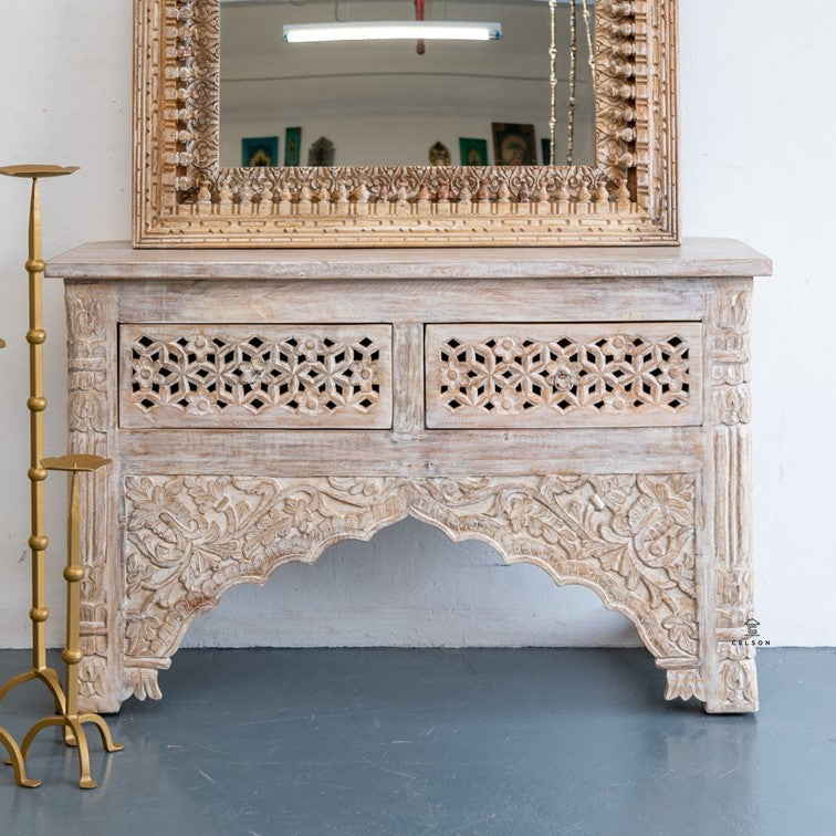 Jeter Hand Carved Wooden Console Table