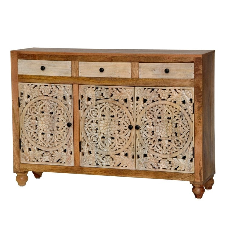 Polar Hand Carved Wooden Shoe Cabinet