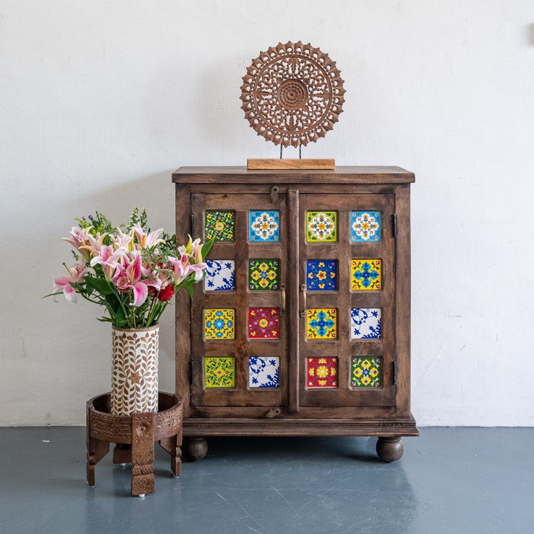 Rae Hand Carved Tiles Shoe Cabinet