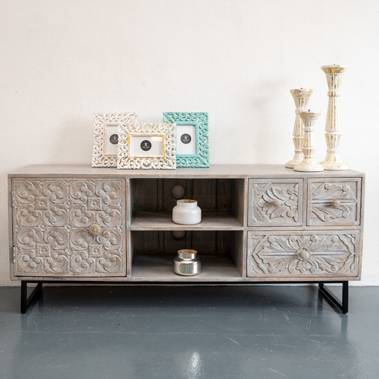 Cora Hand Carved Wooden TV Cabinet
