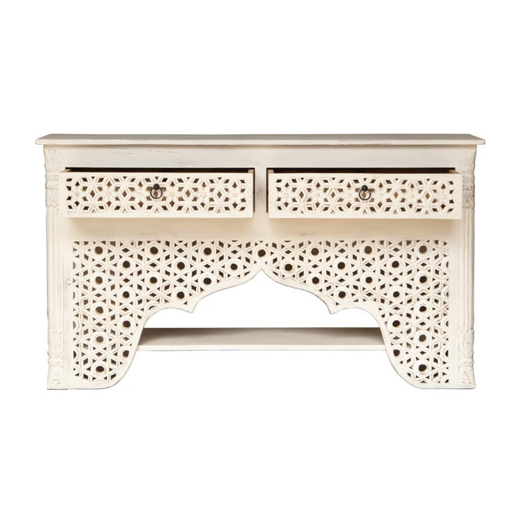 Penny Hand Carved Wooden Console Table