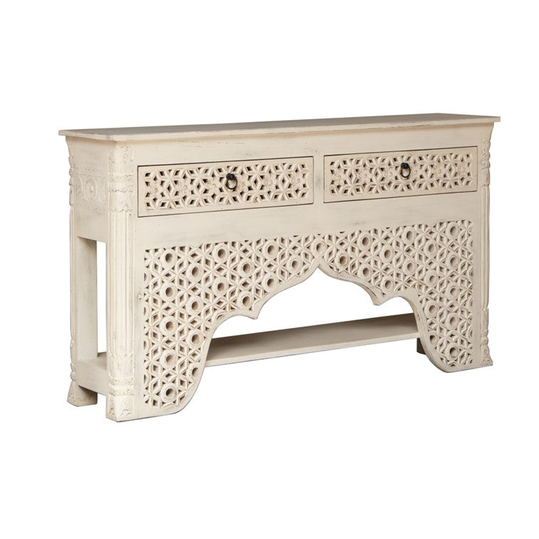 Penny Hand Carved Wooden Console Table