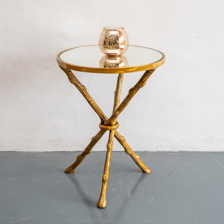 Jenn Carved Wooden Table with Mirror Top